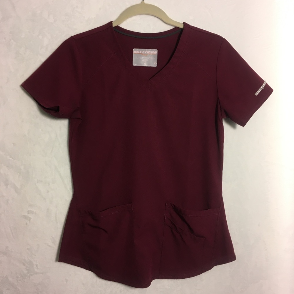 Skechers by Barco V-Neck Vitality Wine Scrub Top